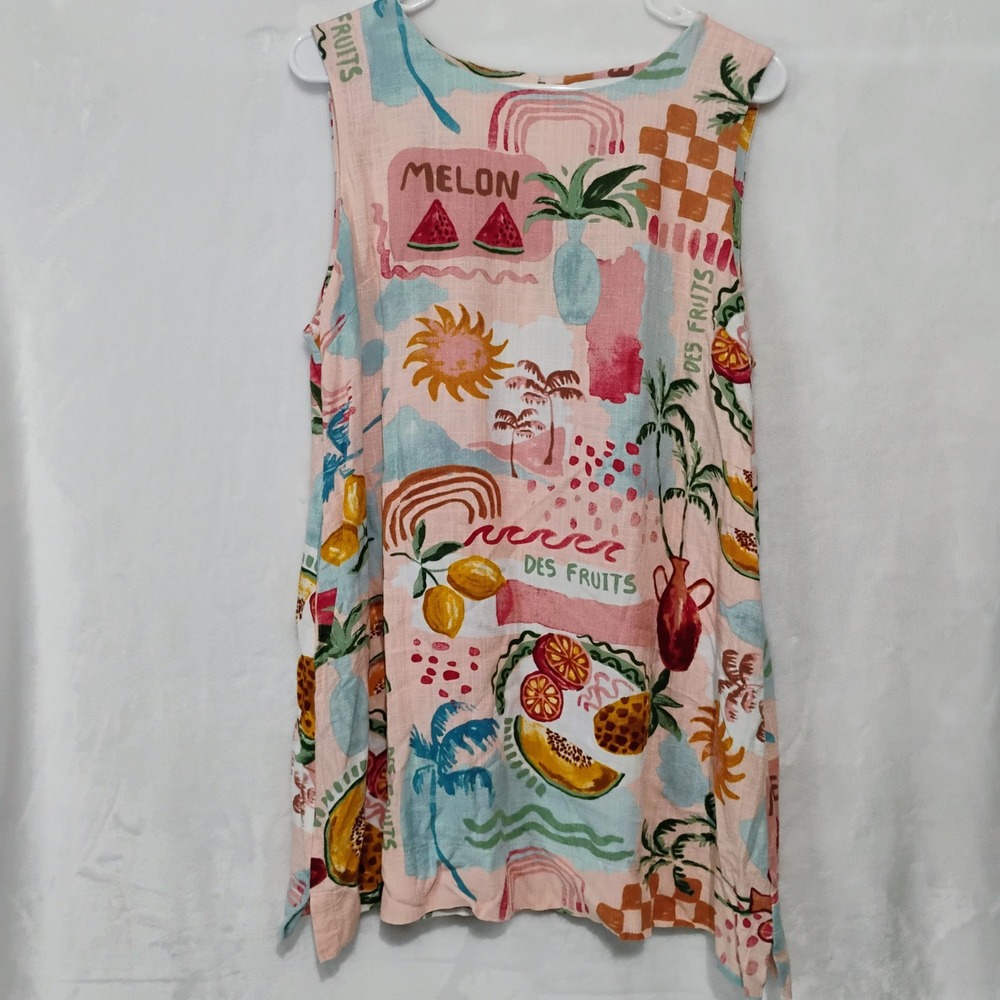 Paper Heart Womens XL Tropical Fruit Print Linen Blend Sleeveless Mini Dress X